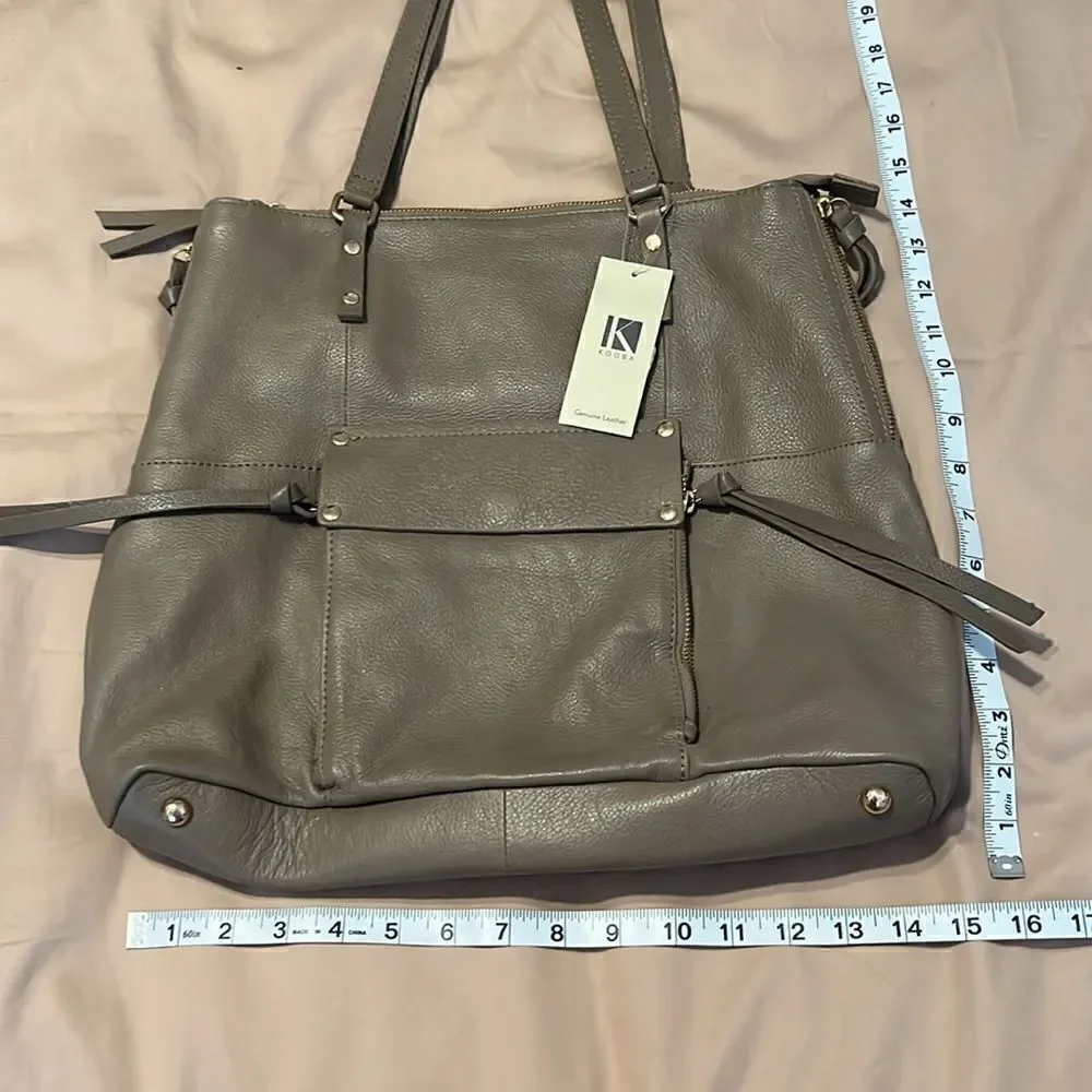 NWT Kooba large roomy lots of pockets expandable zip close satchel in taupe